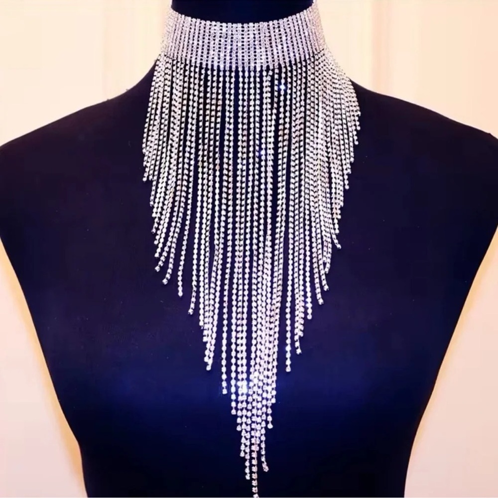 Tassel Zircon Fringe Choker Luxury Necklace - Picture 12 of 12